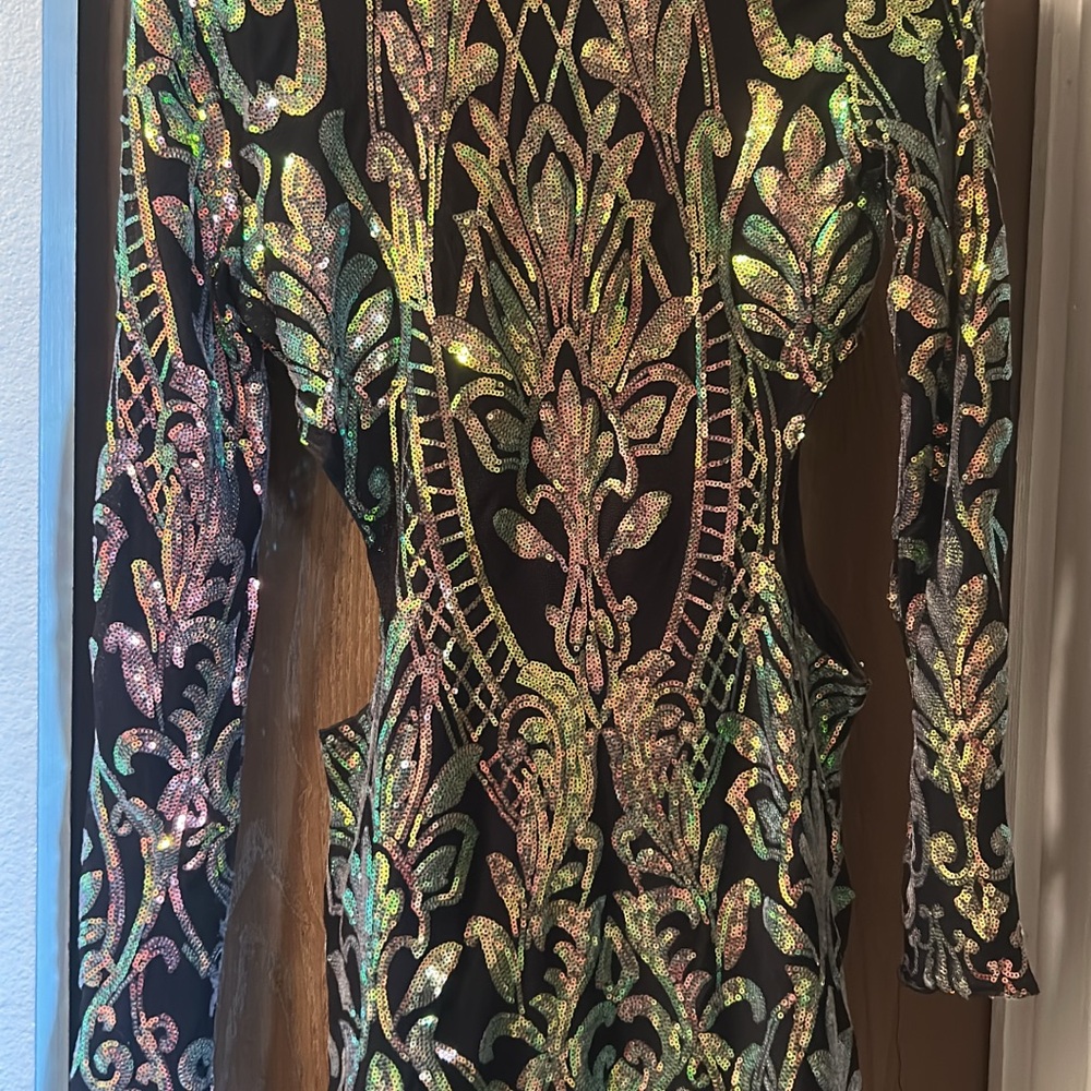 SHEIN Black and Green Embellished Bodycon Dress